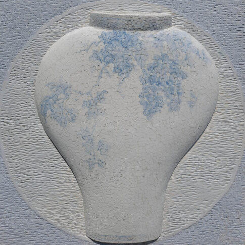 박동구, 달을 담다, 행자목, 아크릴물감, 52 x 52 x 5 cm, 2024