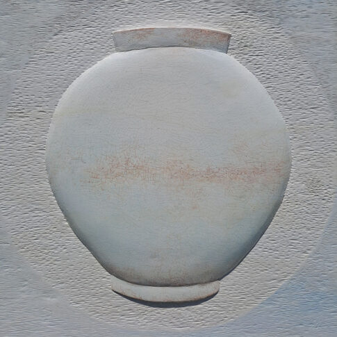박동구, 달을 담다, 은행나무, 아크릴물감, 81 x 81 x 5 cm, 2022