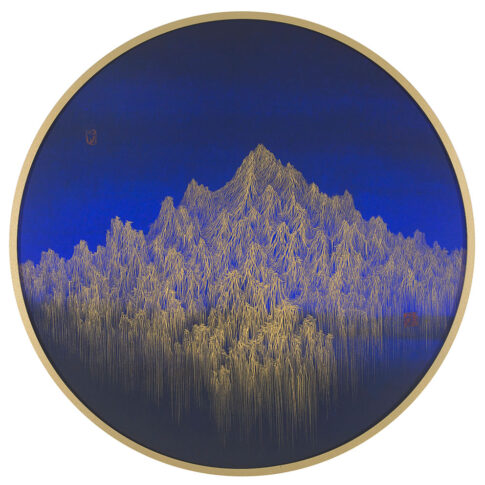 임진성, 부유하는몽유금강, 한지에 수묵채색과 니금, 50 x 50 cm, 2023