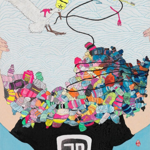 Choo Soon-jeong, The Plastic, 73x61cm, mixed media on Korean paper, 2023