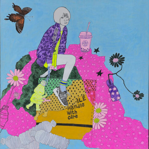 Choo Soon-jeong, Plastic Fashion Clothes Tomb, 73x61cm, mixed media on Korean paper, 2023