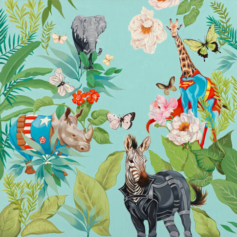 김선희, 자연 속의 영웅들, 130×130cm, oil on canvas, 2023