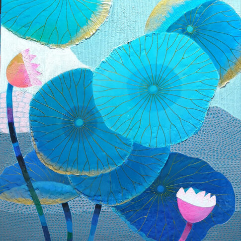 정미희, 연이야기, 60x60cm, mixed on canvas, 2022