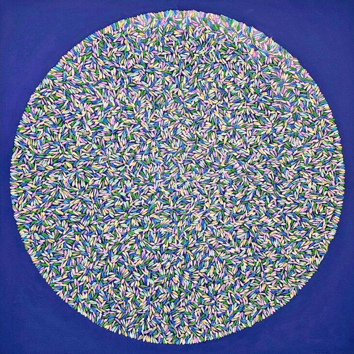 이-정(국영), 카오틱 시그널, 72.7×72.7cm, mixed media with hanji on canvas, 2024