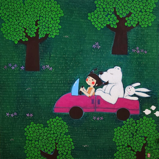 강소이, 소풍가는길, 73×73cm, mixed media on canvas, 2024