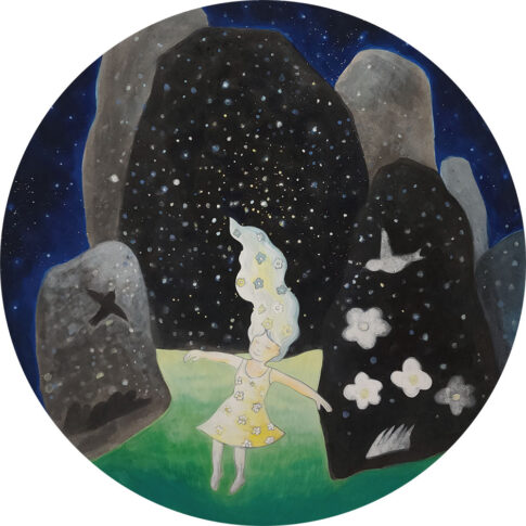 Kim Ha Seul, Call of the night, ⌀70cm, color on Korean paper, 2023