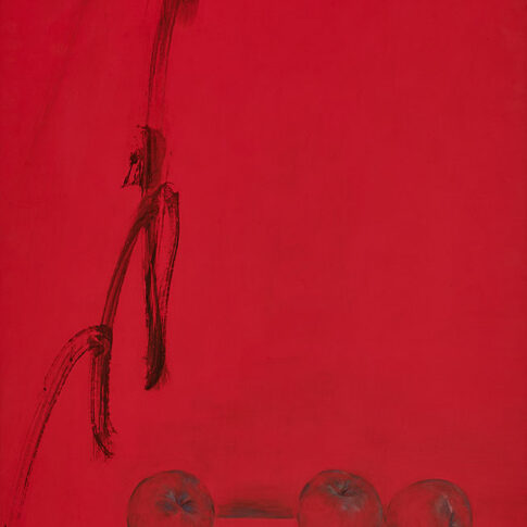 박준수, 공(空) Red, 100X65cm, 한지, 수간채색, 2018