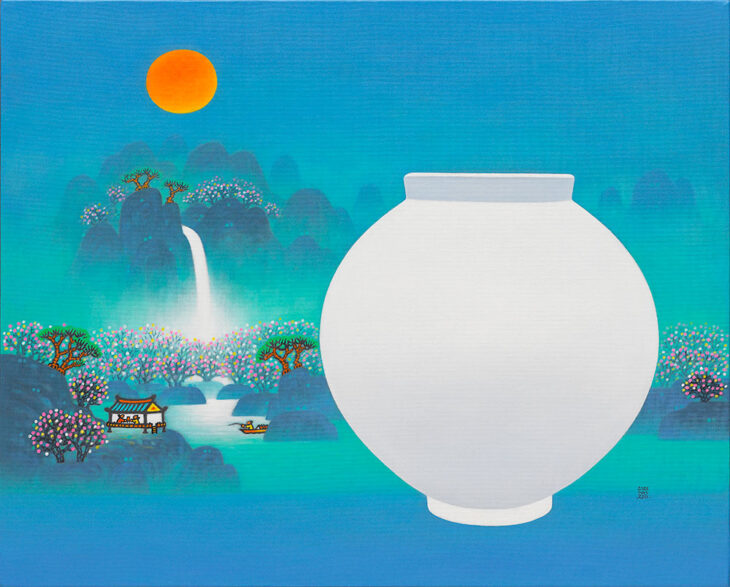조문현, 달항아리가 있는 풍경, 72.7×90.9cm, acrylic on canvas, 2024