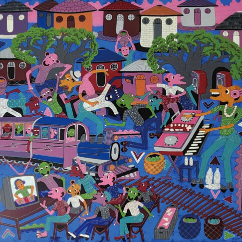 Hendrick Lilanga, Festival, 140x140cm, gloss on canvas, 2024