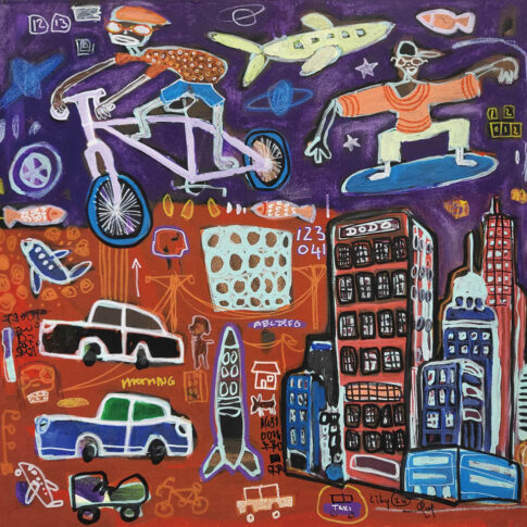 Liby O.Lougue, Exciting Sunday, 60x60cm, mixed media on canvas, 2024