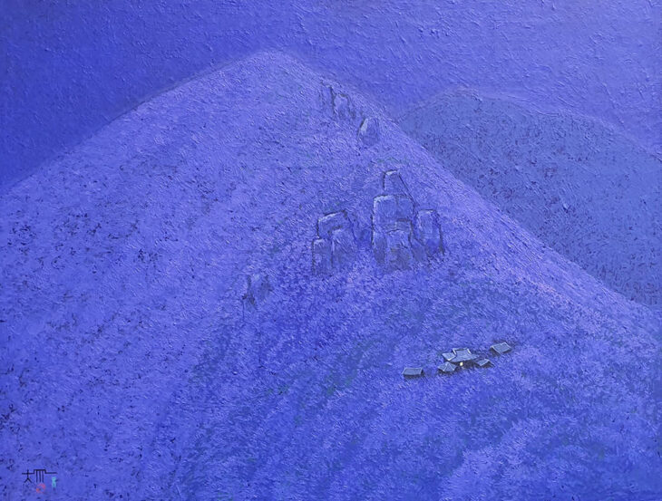 김대진, 향일암의 밤, mixed media on canvas, 122×94cm, 2024