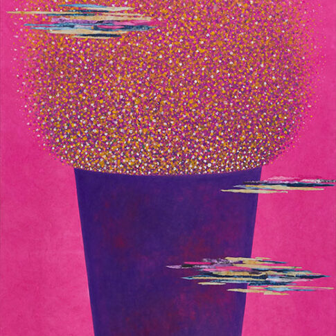 조정숙, 밥꽃-인생 런웨이, 135×70cm, color on Korean paper/collage, 2023