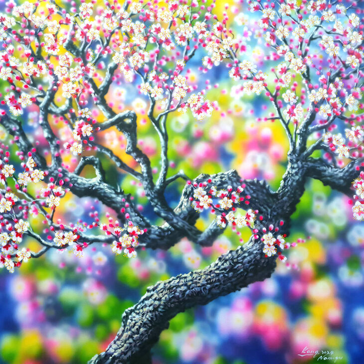 강남구, 공간-생명력, Acrylic, Oil on Canvas, 100x100cm, 2024