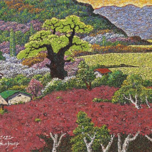 Kim Sun joung, Meeting of peach and pear flowers, 65×50cm, oil on canvas, 2022