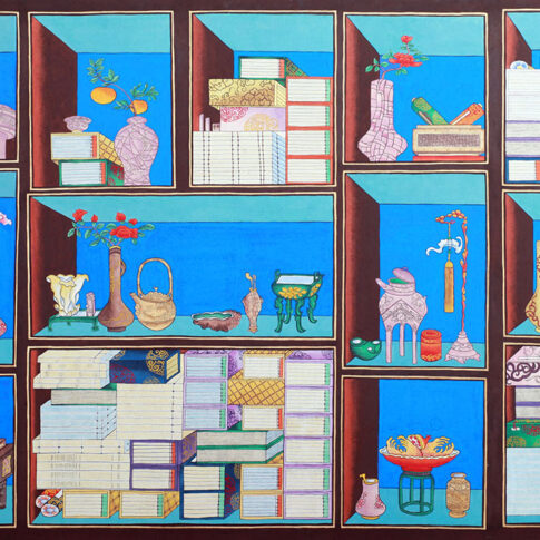 김영희, 명품이란, 70x120cm, 한지, 수간분채, 먹, 니금