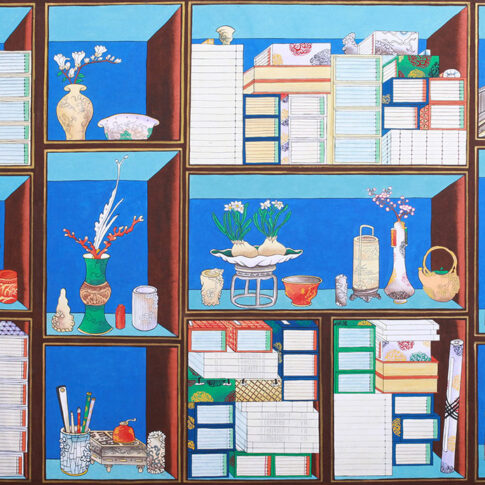 김영희, 명품이란, 70x120cm, 한지, 수간분채, 먹, 니금