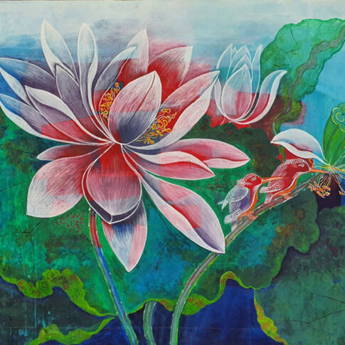 이춘이, Happy day, 100.0x80.3cm, 장지에 분채, 석채, 2023