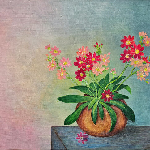 Youngae Cho, Flowers in a Fortune Jar, 33.3×45.5cm, mixed media, 2024