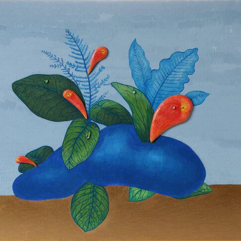 김문경, Ego03, 53x65cm, ceramics, glass and acrylic on canvas, 2024