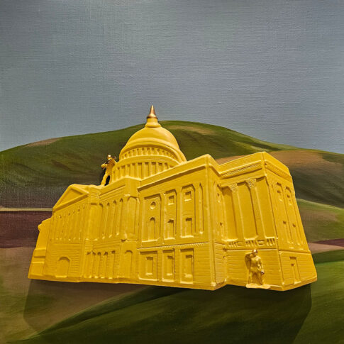 박은정, 리미널 스페이스(군인), 50x50x10cm, 도자, 아크릴, 캔버스, 판넬, 2024