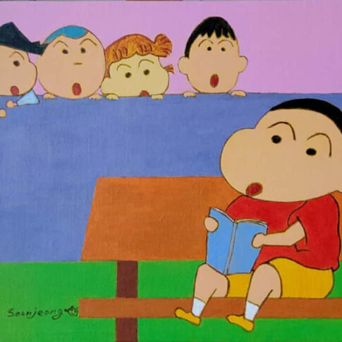 김순정, 나 공부해, 33.4x24.2cm, acrylic on canvas, 2024