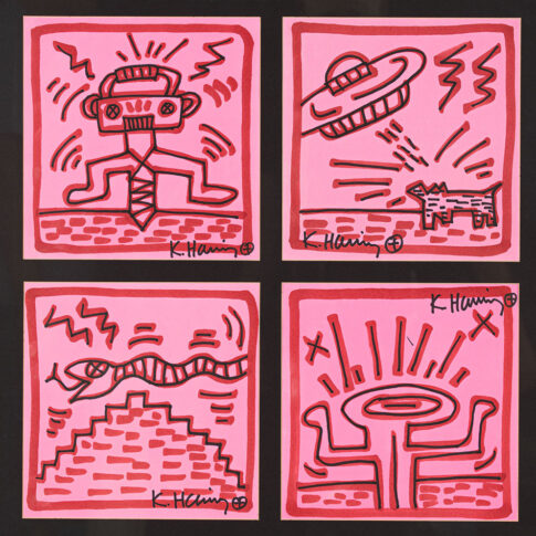 키스 해링, 무제(Untitled), each 23.2×23.2cm, paper on paint marker, 1987