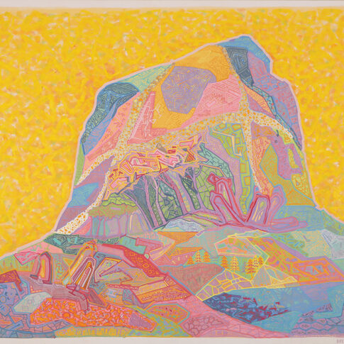 Ujei Yun, Edited Ecosystem Mountain -22, 130×162cm, water pigments on Korean traditional paper(jang-ji) , 2022