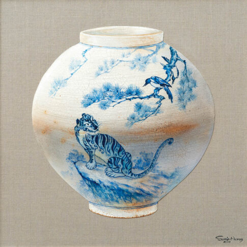 Sangho Seol, Blue on White pottery, 65.1×65.1cm, mixed martial on asa, 2024