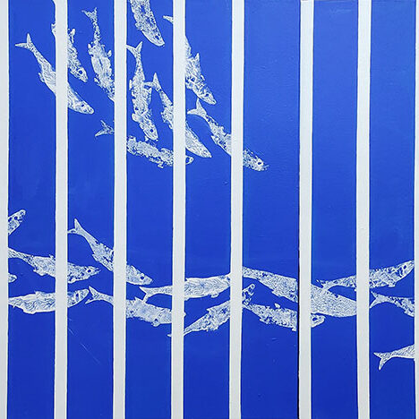 정희정, 푸른 바다에 물들다-시절인연, 97.3x15.2cm, mixed media, 2023