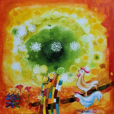 Euna Kim, Happy Rakhee, 60×60cm, watercolor on paper, 2022