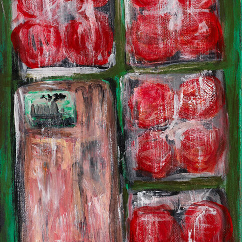 윤성민, 포장된 사과들, 25.8×17.9cm, coloring on canvas, 2024