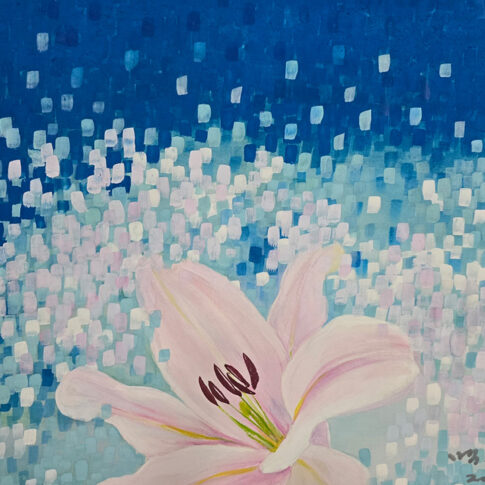 BAEK EUNYEUNG, Lilies with blue colors, 72.6 X 60.6cm, Power colors on Korean paper, 2025