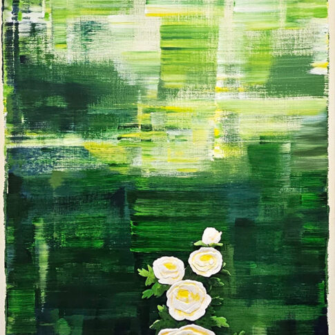 최원, 하얀 모란, 90.9×65.1cm, mixed media, 2021