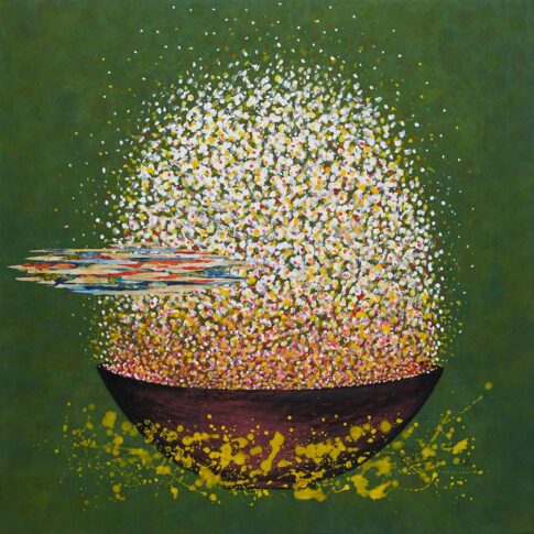 조정숙, 밥꽃-태양의 선물, 120×120cm, color on hanji collage, 2023