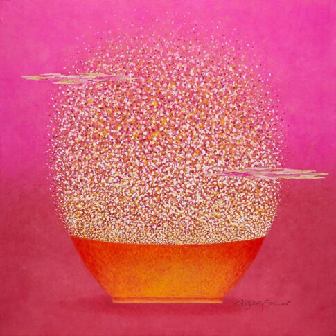 조정숙, 밥꽃-행복을 만드는 순간들, 130×130cm, color on hanji collage, 2023