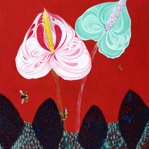 박환숙, 봄 축제, 110.3×80.8cm, oil on hanji, 2023