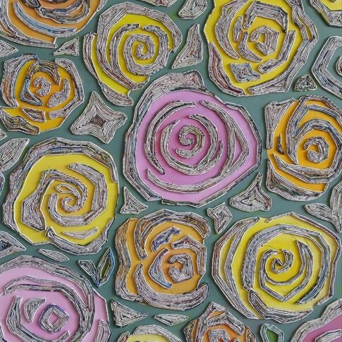 강근선, 장미, 90.9×72.7cm, newspaper on panel, 2025