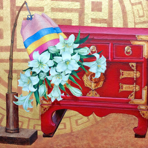 김영주, 백합이 보석처럼, 130x97cm, acrylic on the korean paper, 2024