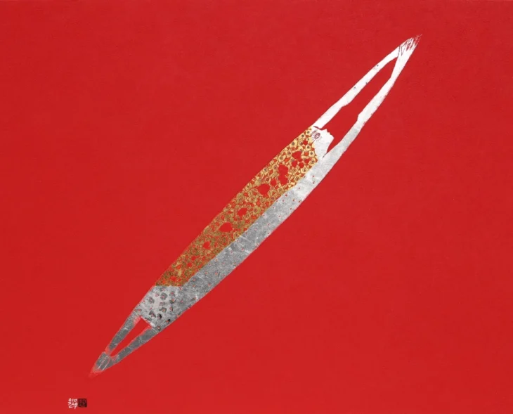 Jongdoo Lim, Ideal, 90.9×72.7cm, mineral pigment, gold and silver leaf on Korean paper, 2026