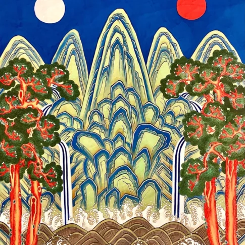 최경이, 노을과 연, 47×138cm, Buncheong glaze and glue on Korean paper