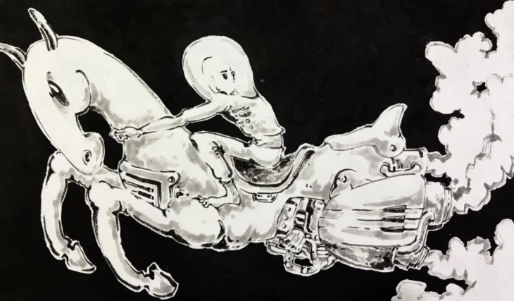 박의천, 여행자, 24.2×40.9cm, ink on Korean paper, 2026