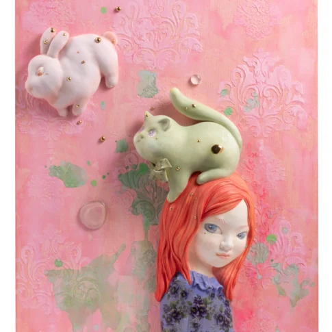 Jungsun Yoon, Little Guardian, 53×65×19cm, ceramic on canvas, 2025