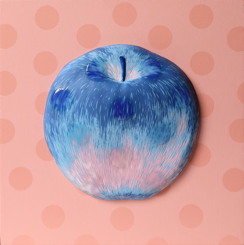 gallery-booklayer-02 Moonkyung Kim, dot-Apple-Blue, 38×38cm, ceramic and acrylic on canvas, 2026