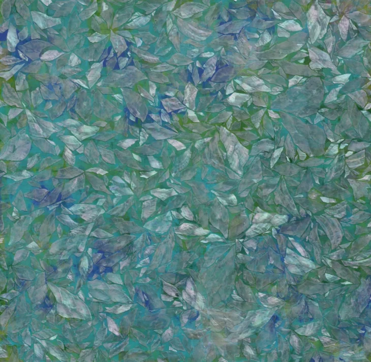 정명숙, 田그림모내기 눈과 마음에 새겨간 흔적들, 73.0×73.0cm, mother-of-pearl and mixed media on canvas, 2026