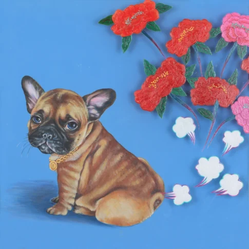 심예성, 들렸어?, 40.0×40.0cm, acrylic and reverse painting on glass on canvas, 2023