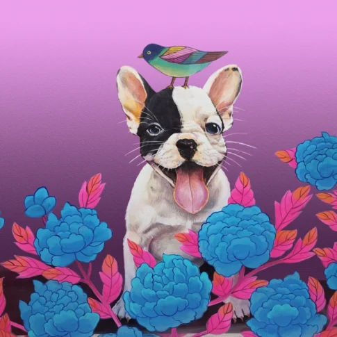 심예성, 행복해^^, 40.0×40.0cm, acrylic and reverse painting on glass on canvas, 2023