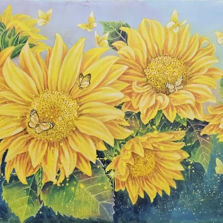 조영희, 하늘바라기, 110.0×46.0cm, powdered color on Korean paper, 2025