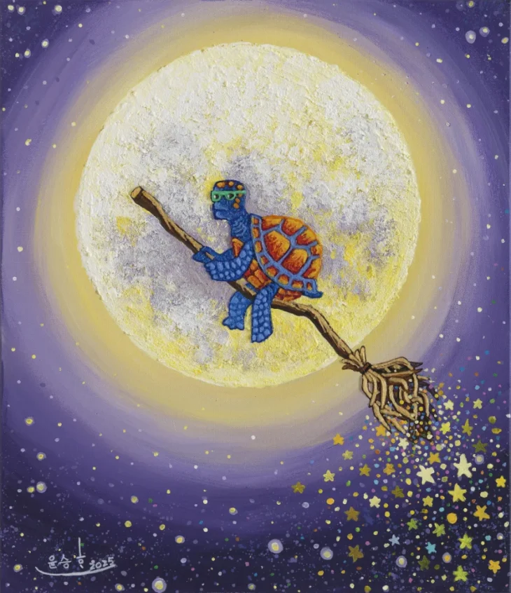 윤승호, 경계를 넘어 우주여행 II, 53.0×45.5cm, acrylic, 3D pen, and gel stone on canvas, 2025