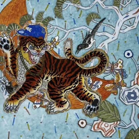 박양수, 호랑이와 나비, 72.7×60.0cm, ink and color on Hanji, 2022