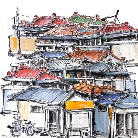 안용욱, 변두리 서곡, 72.0×53.0cm, ink and powdered pigment on Jangji, 2025